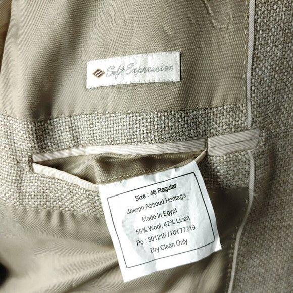 Joseph Abboud 46R Linen Blend 2 Button Grayish Tan Textured Blazer Sport Coat - Picture 9 of 13